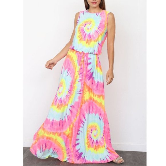 Dresses & Skirts - Plus Size Neon Pink Tie Dye Maxi Dress